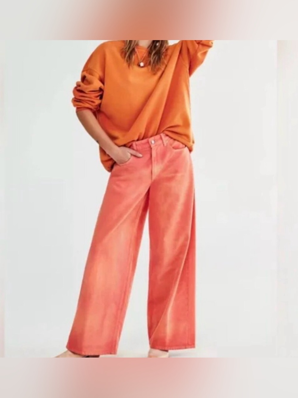 Free People WTF Waterfalls Baggy Wide Leg Jeans
Size 26 | Coral Sunset Wash